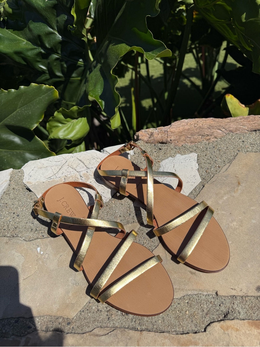 J. Crew Gold Leather Strappy Flat Sandals sz 7